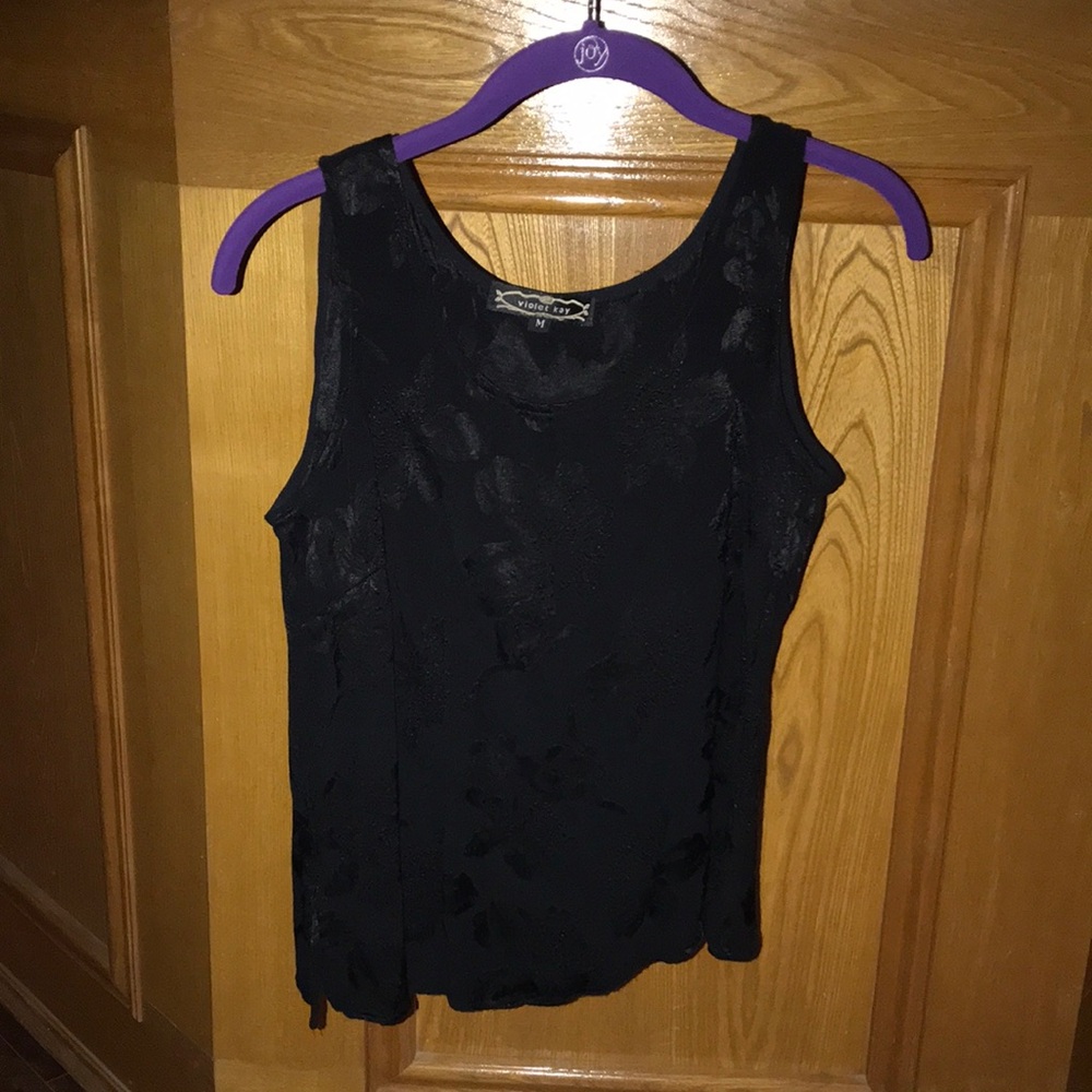 Violet Kay Black 100% Rayon with Floral Design Sleeveless Shirt - Size M